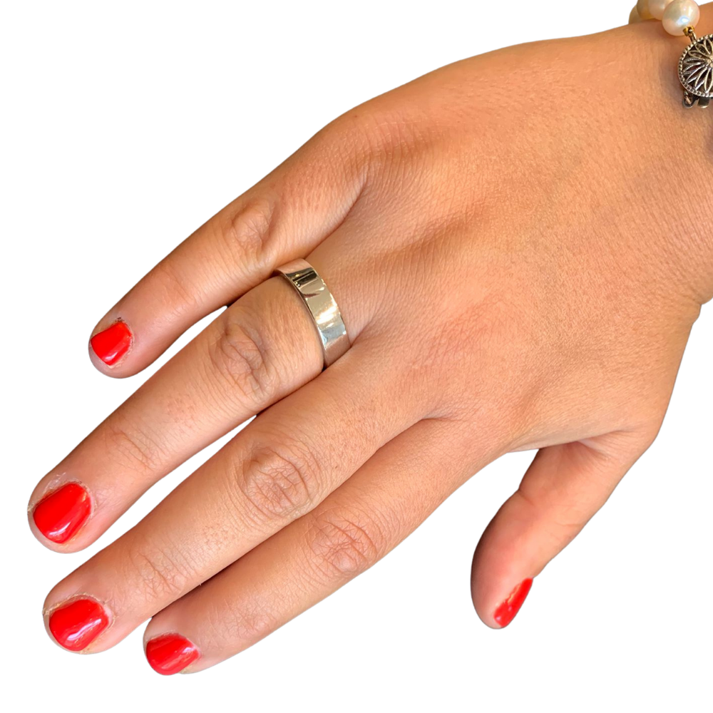 14K Shiny White Gold Wedding Ring Hidden Message