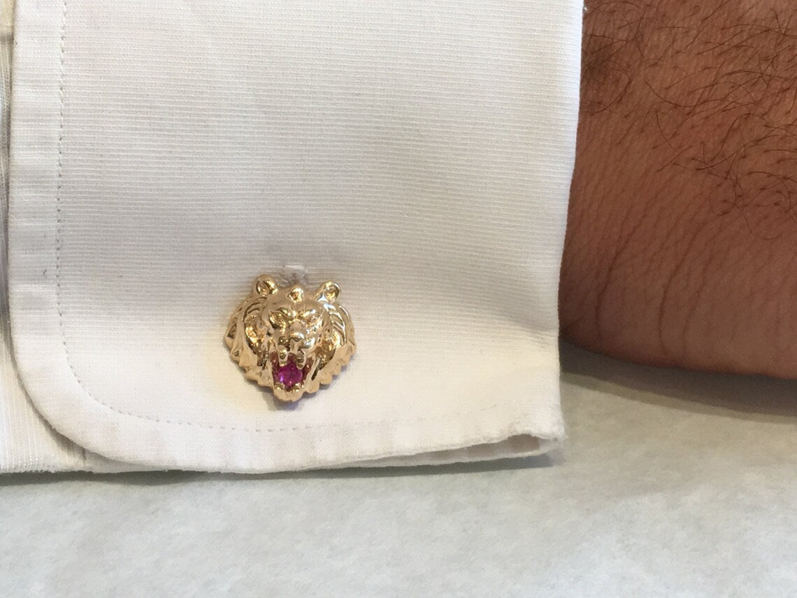 Lion of Judah Ruby Cufflinks in 14k Gold