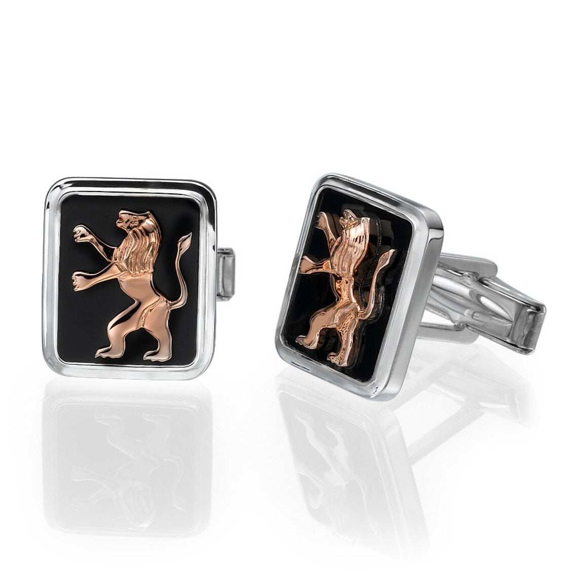 Sterling Silver 14k Rose Gold Lion of Judah Cufflinks