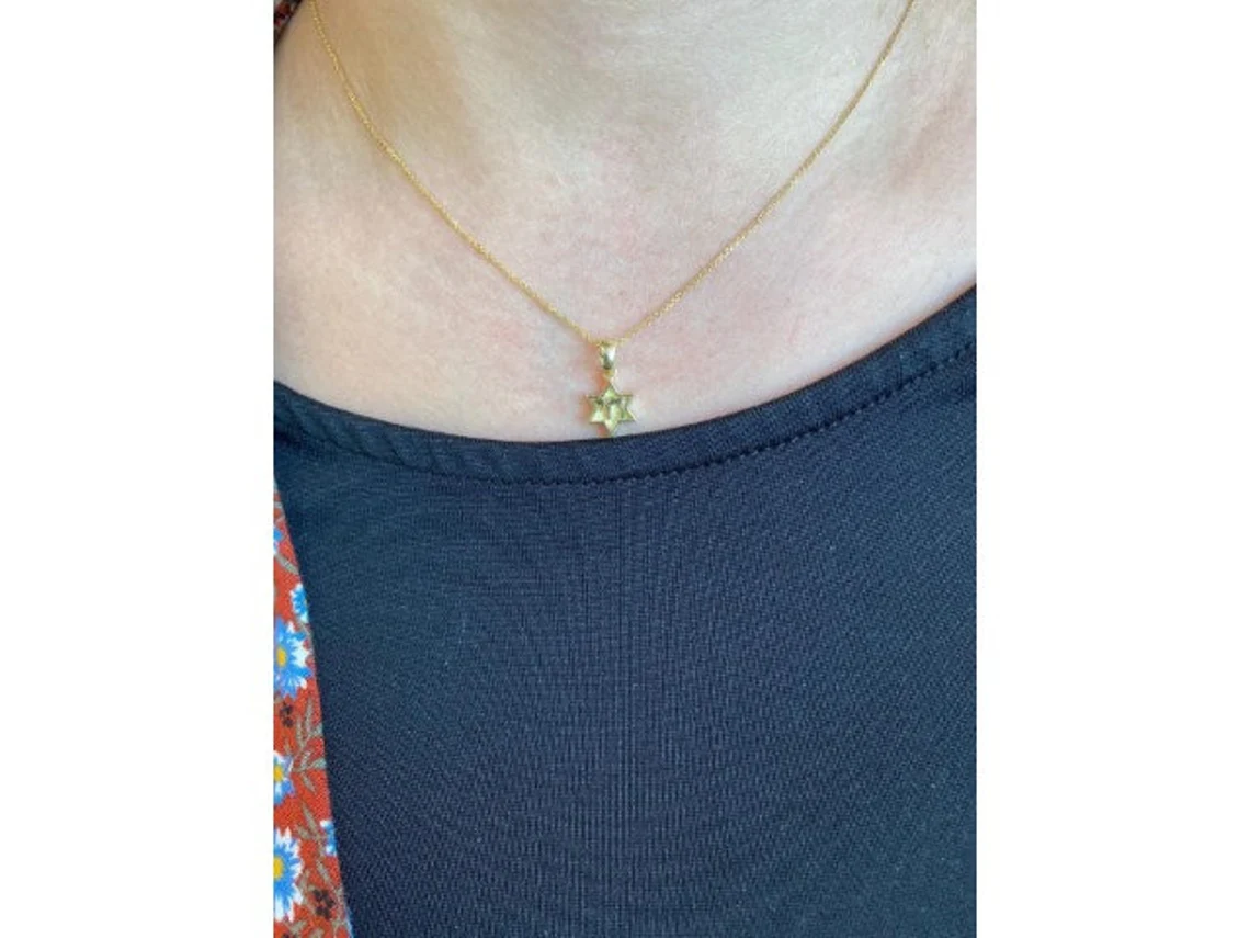 Dainty Chai Star of David Pendant in 14K Gold