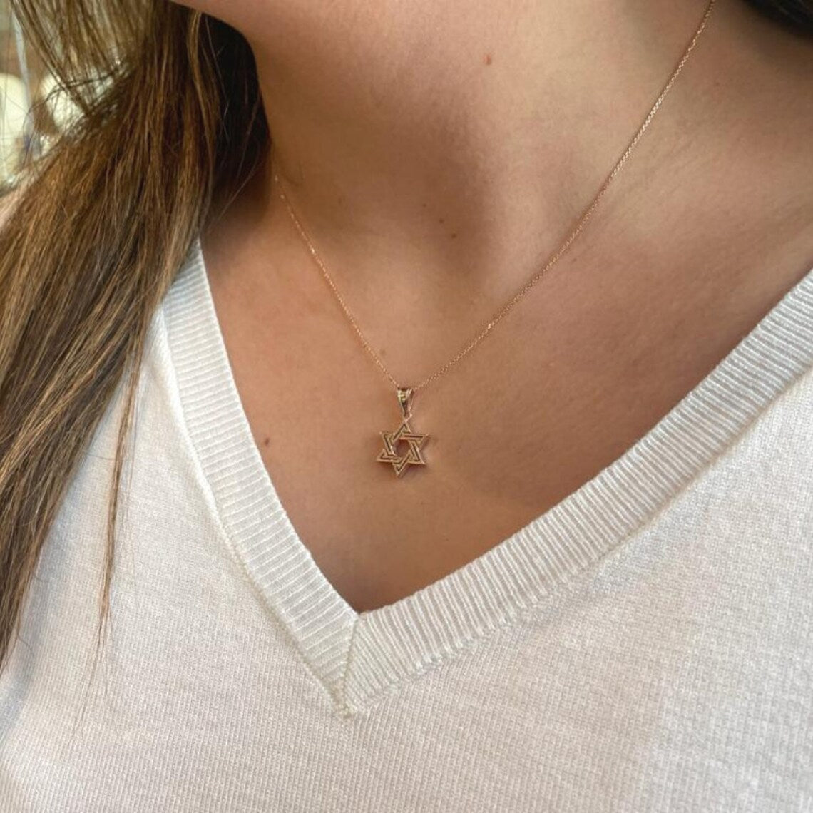14k Gold Engraved Star of David Pendant