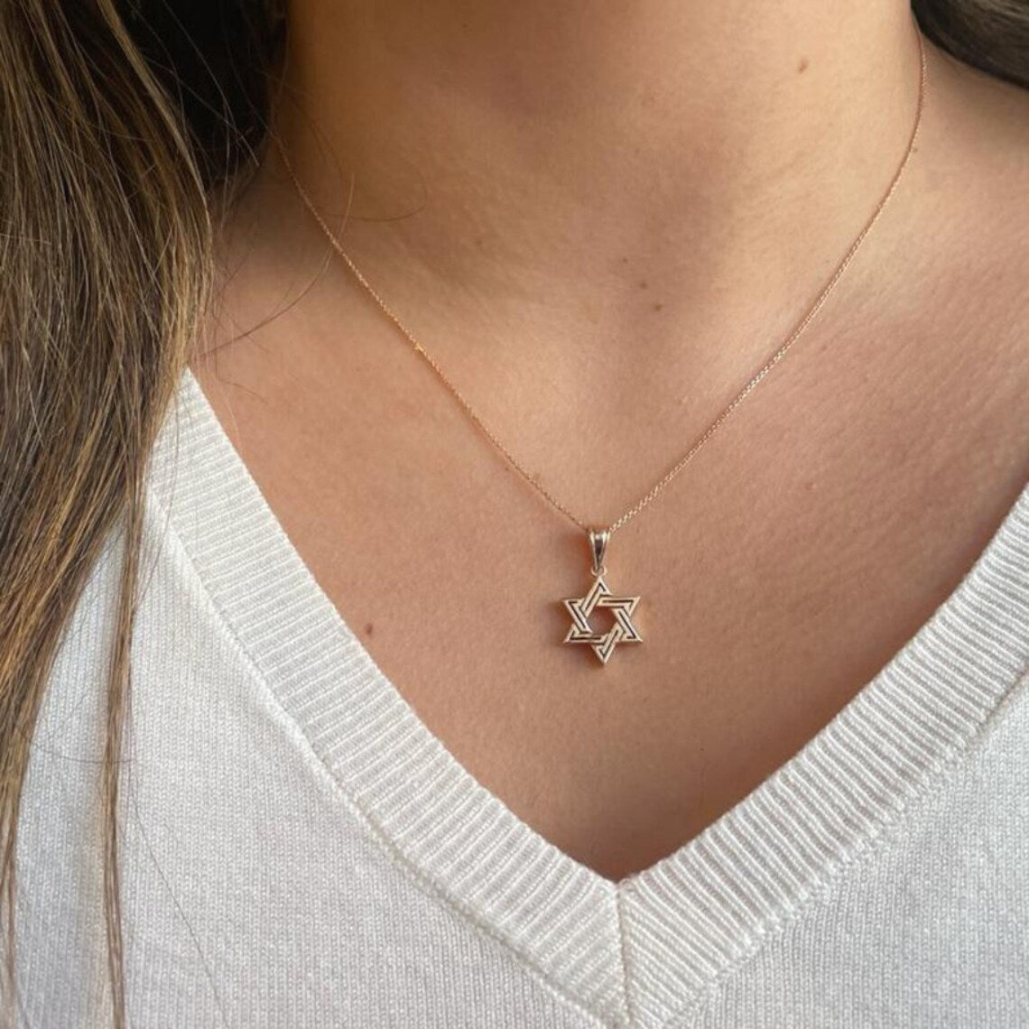14k Gold Engraved Star of David Pendant