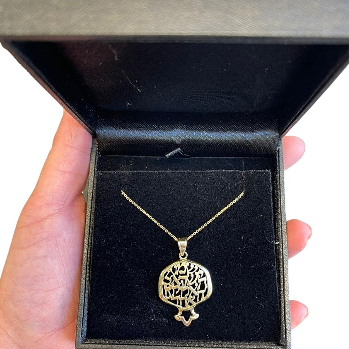 14k Gold Pomegranate Shema Israel Pendant