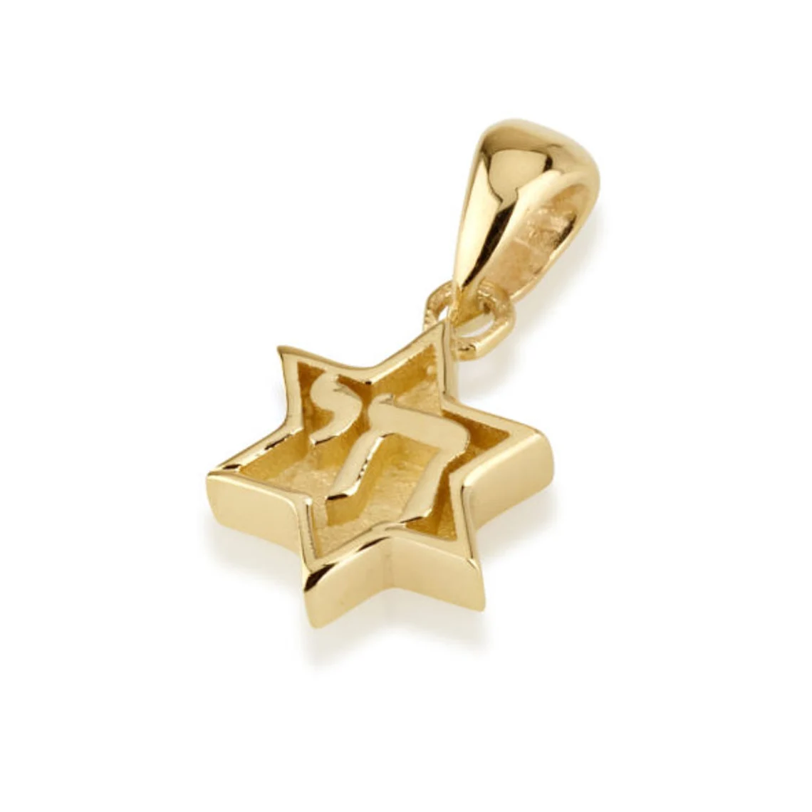 Dainty Chai Star of David Pendant in 14K Gold