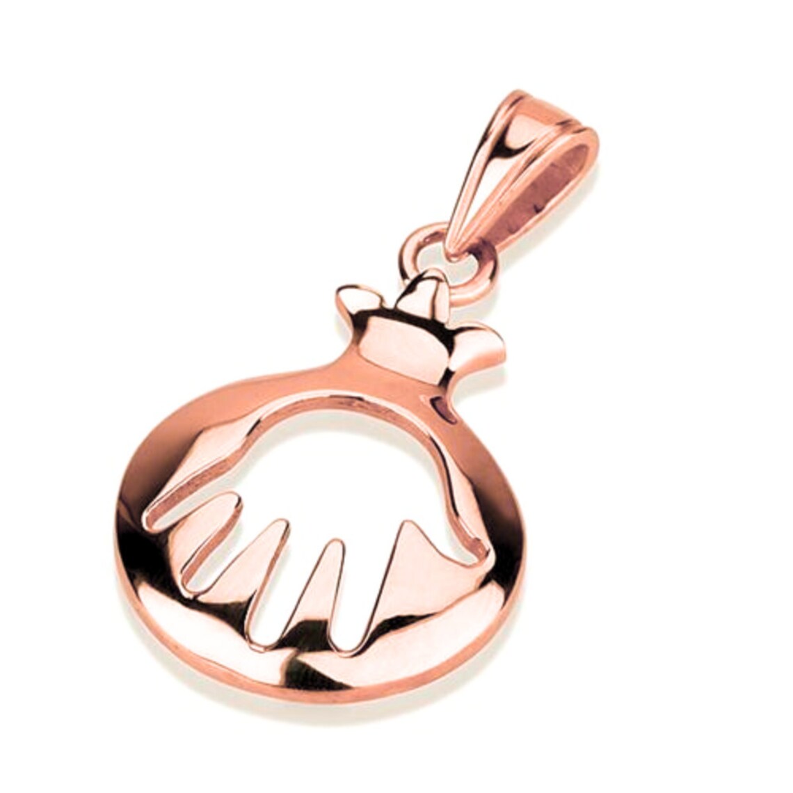 14K Gold Pomegranate Cutout Hamsa Pendant