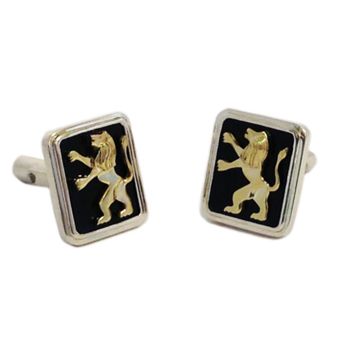 14k Gold Lion of Judah Silver and Onyx Cufflinks