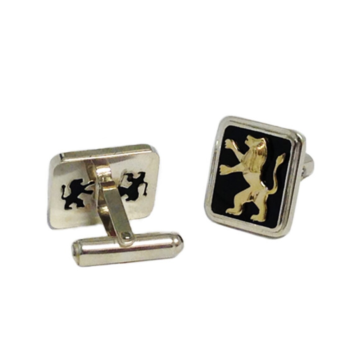 14k Gold Lion of Judah Silver and Onyx Cufflinks