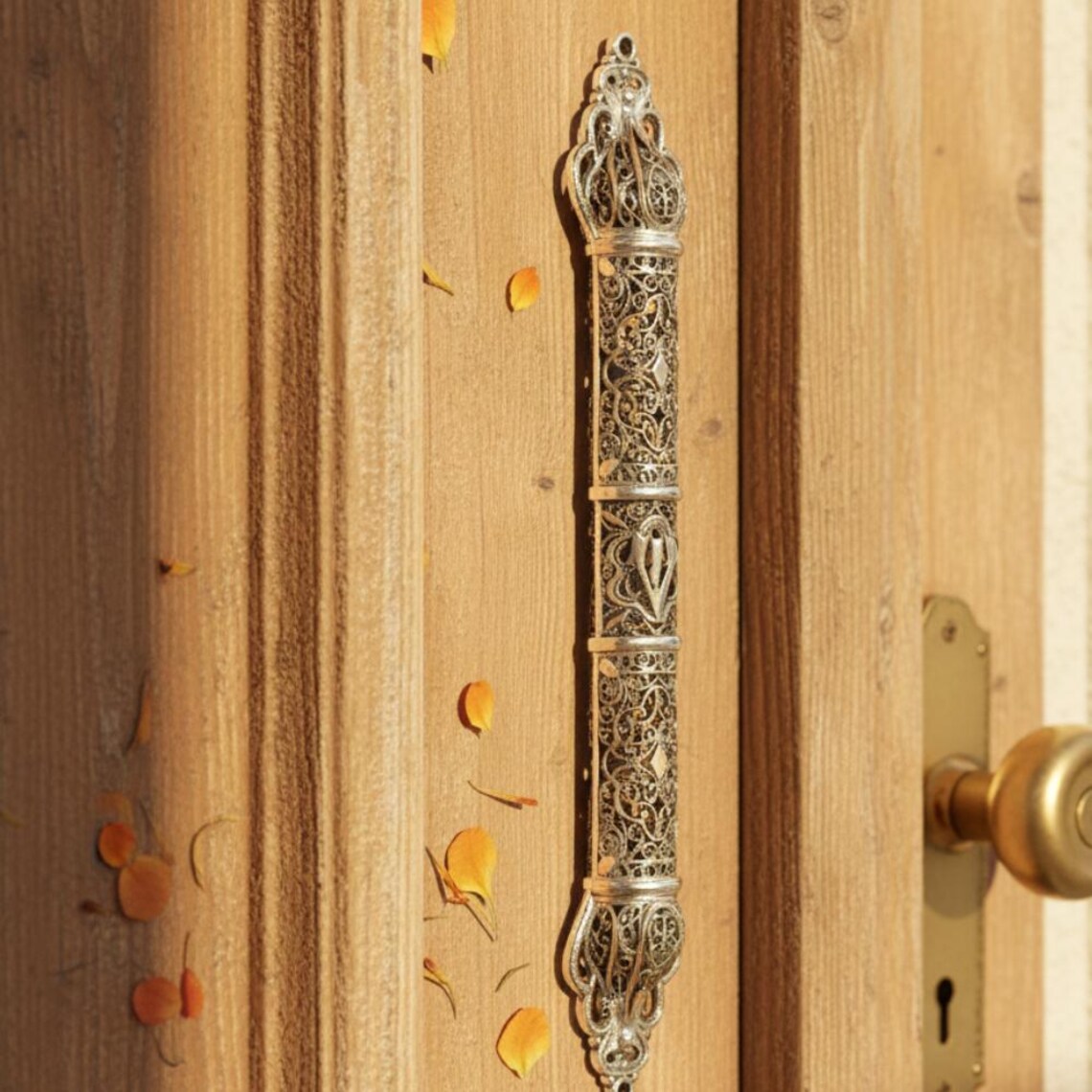 Silver Mezuzah Case with Filigree Art