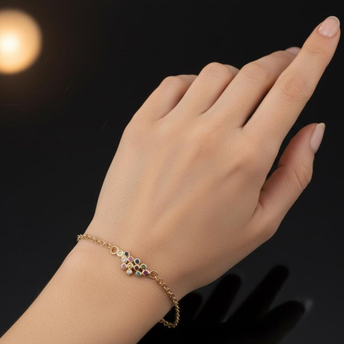 14K Gold Chain Bracelet with Hoshen Gems