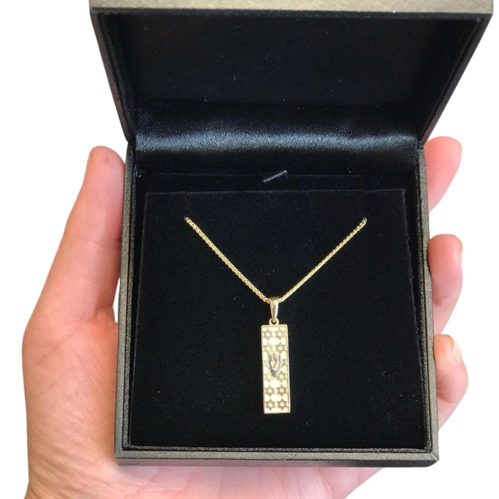 Mezuzah Pendant with Star of David & Shin in 14K Gold