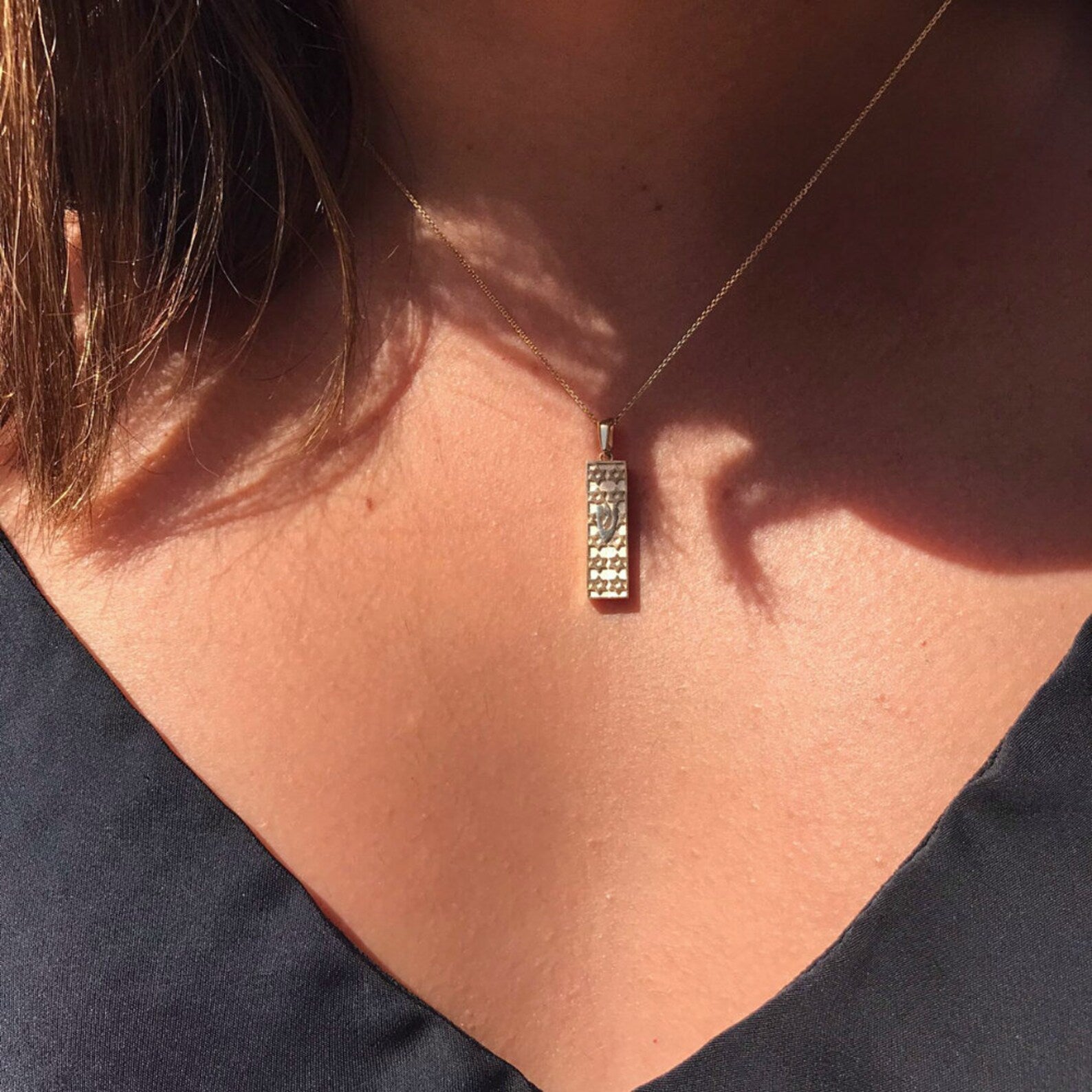 Mezuzah Pendant with Star of David & Shin in 14K Gold