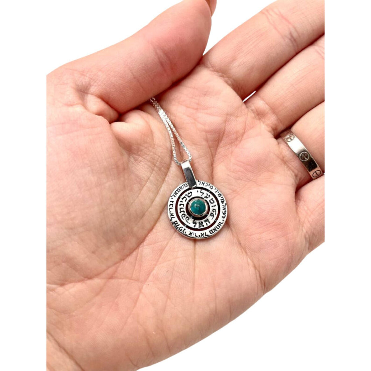 Kabbalah Angel Prayer Necklace in 925 Sterling Silver & Genuine Turquoise
