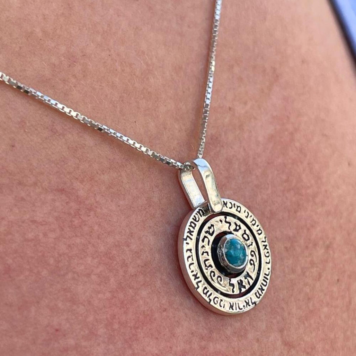 Kabbalah Angel Prayer Necklace in 925 Sterling Silver & Genuine Turquoise