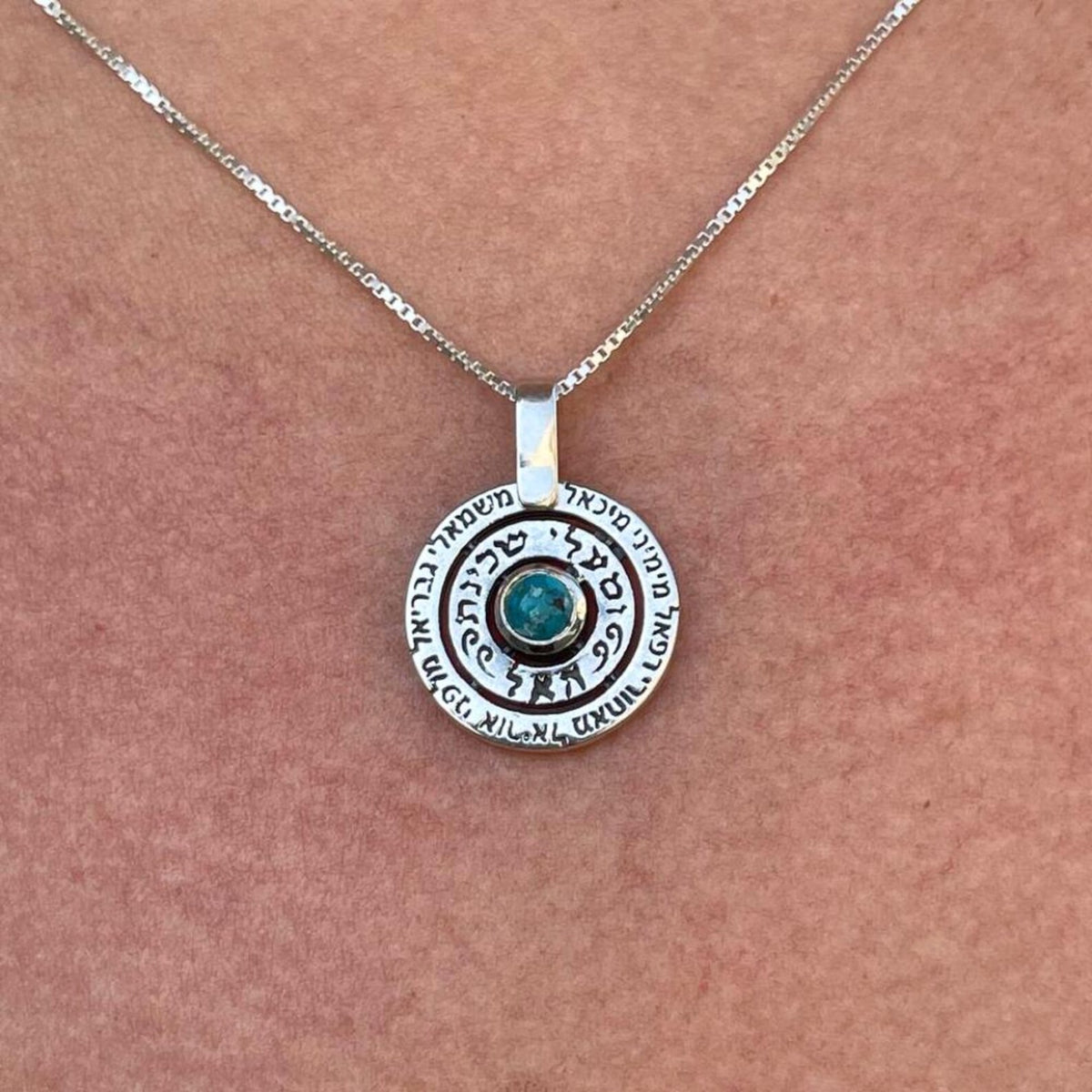 Kabbalah Angel Prayer Necklace in 925 Sterling Silver & Genuine Turquoise