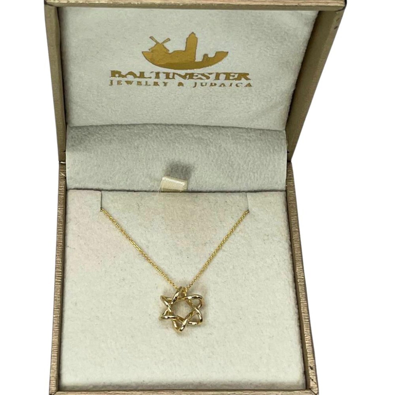 14K Solid Gold Interwoven Star of David Necklace