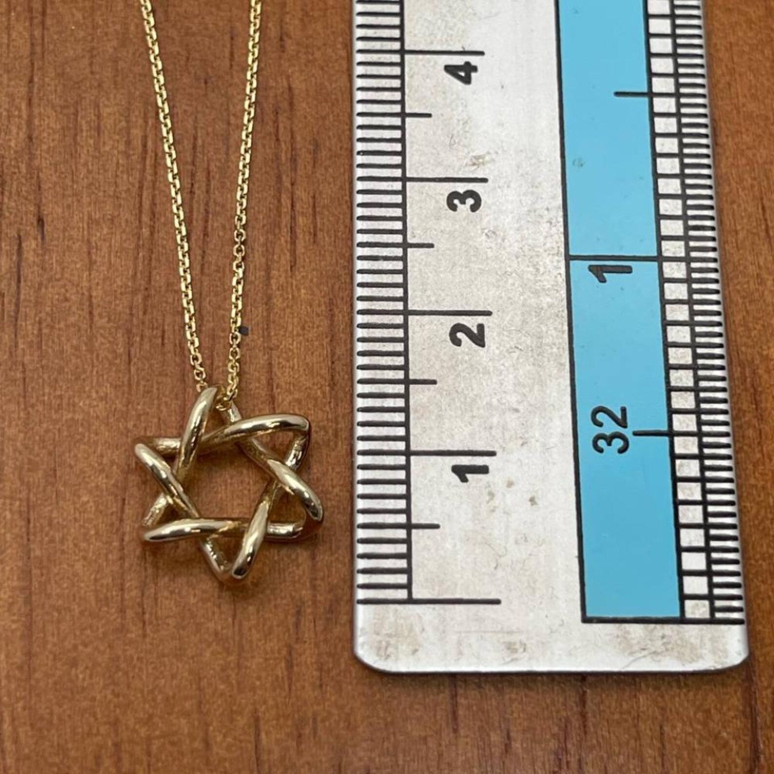 14K Solid Gold Interwoven Star of David Necklace