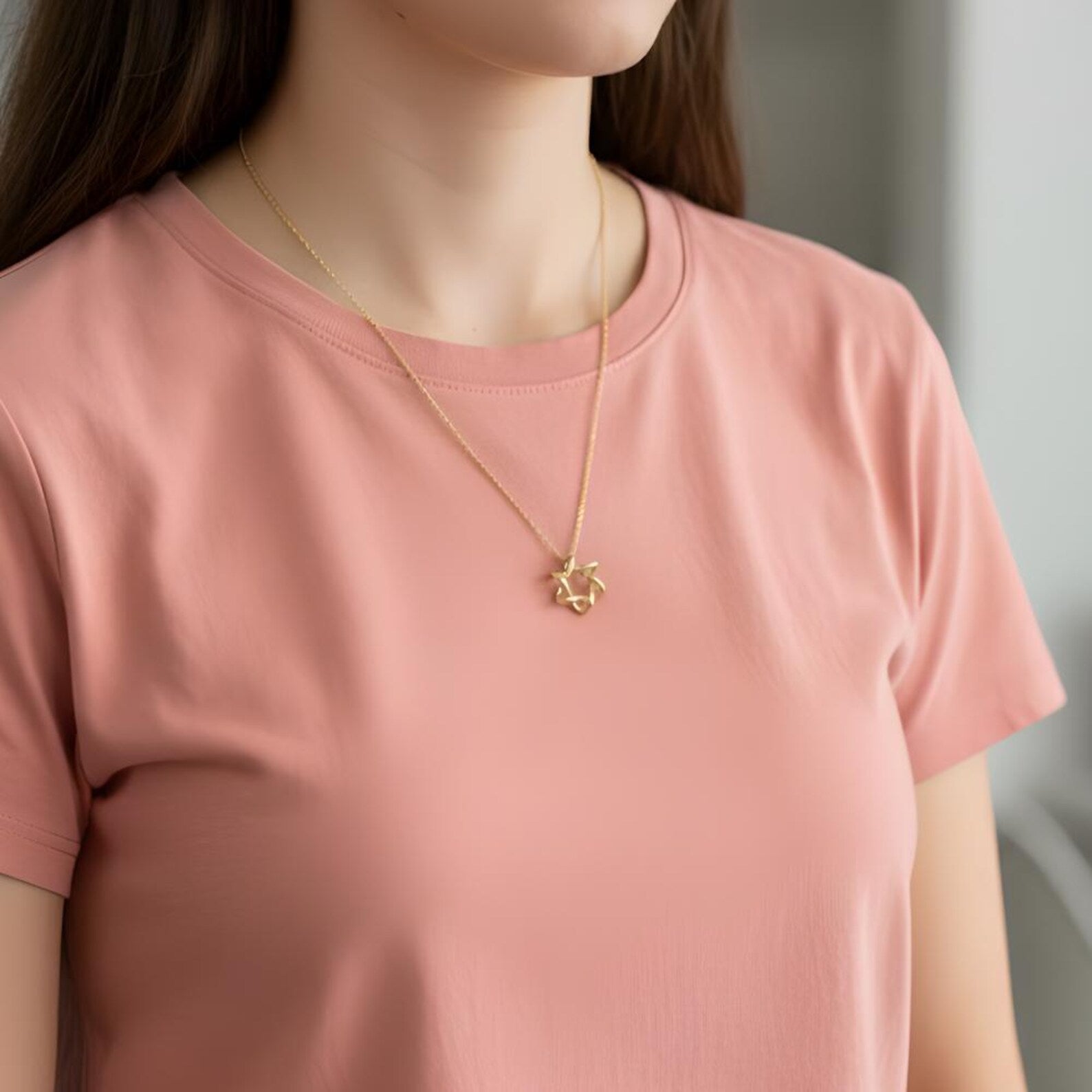 14K Solid Gold Interwoven Star of David Necklace