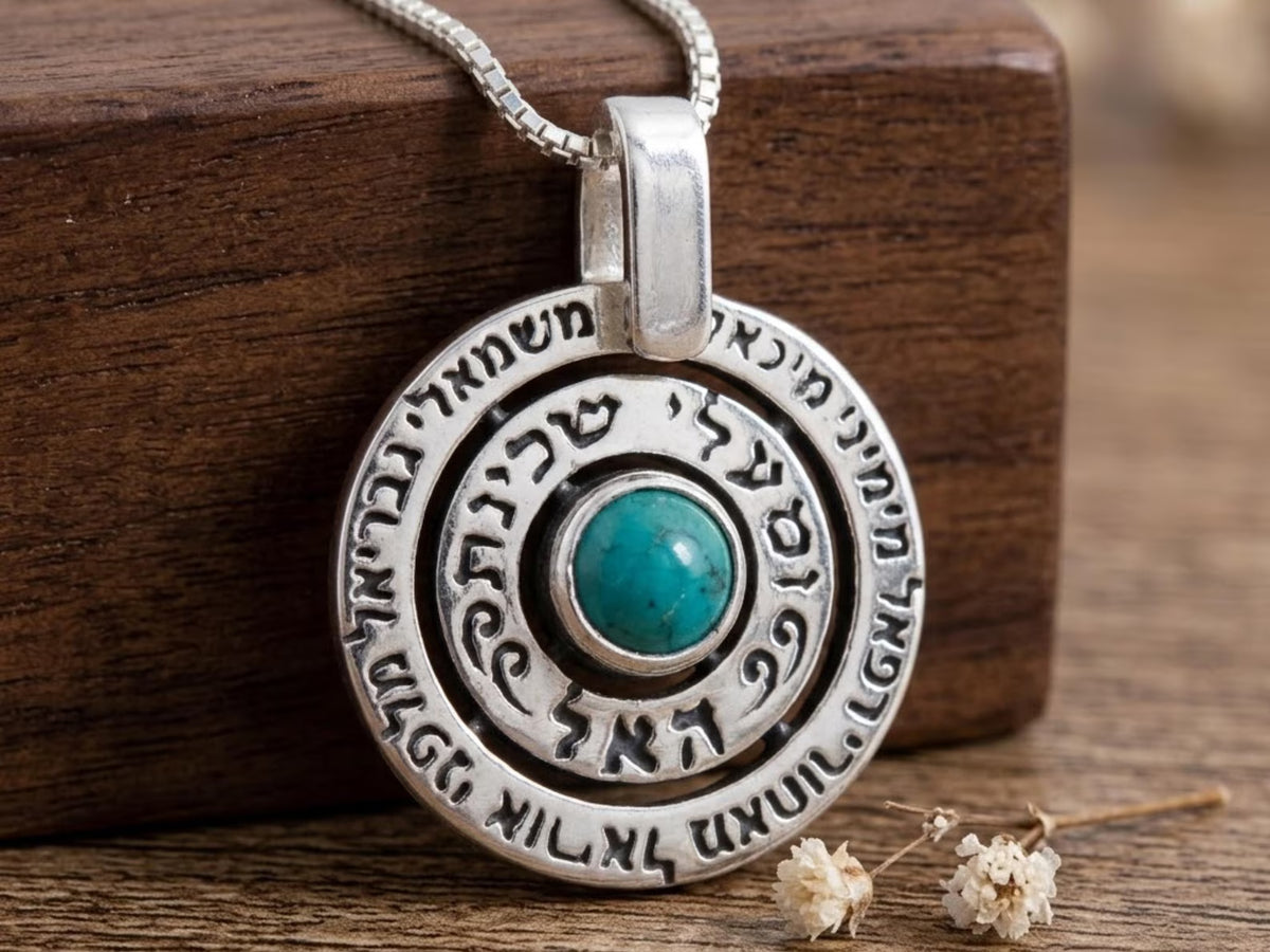 Kabbalah Angel Prayer Necklace in 925 Sterling Silver & Genuine Turquoise
