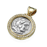 Diamond Alexander Ancient Coin 14k Yellow Gold Pendant