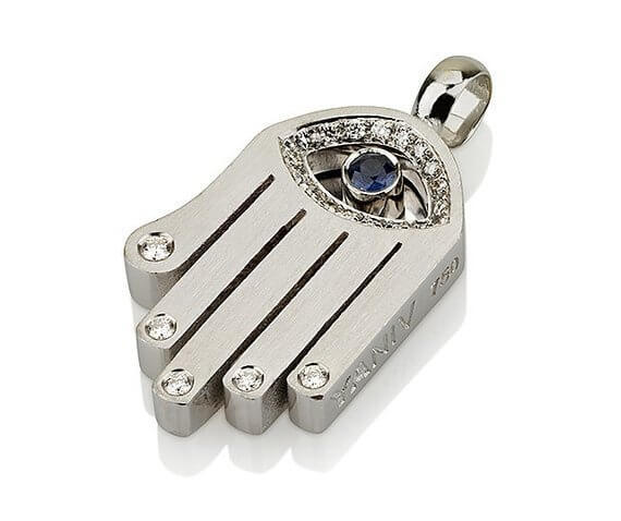 18k Gold Sapphire Diamond Hamsa Pendant
