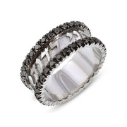 14k White Gold Black Diamonds Ani Ledodi Hebrew Wedding Ring