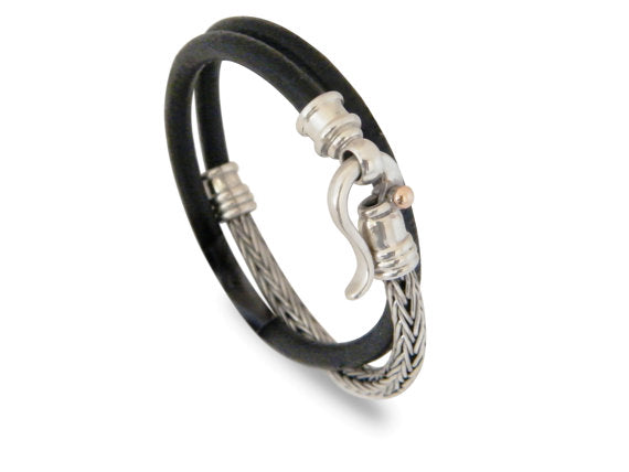 Braided Silver and Black Leather Bracelet