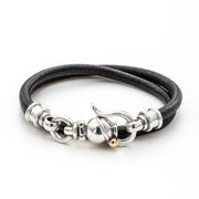 Double Strand Black Leather & Silver Bracelet