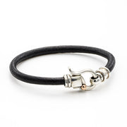 Black Leather Bracelet with Sterling Silver Hook