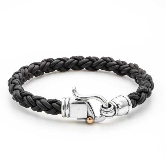 Braided Leather Bracelet with Byzantine Sterling Silver Clasp