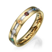 Slim 14k Gold Multicolored Hoshen Gems Wedding Ring Ani Ledodi