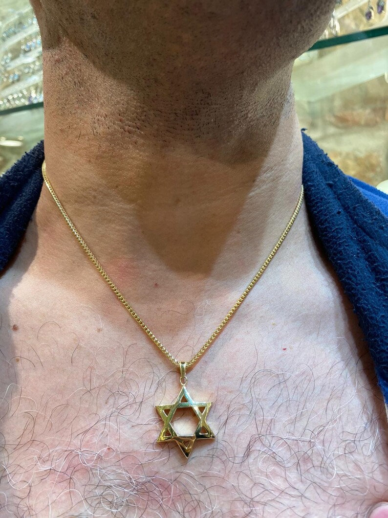 Domed 14K Gold Star of David Pendant