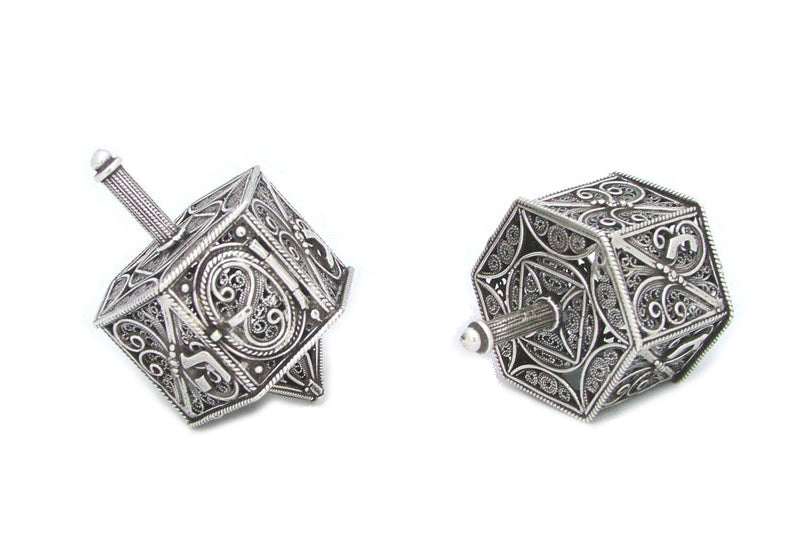 Hexagon Filigree Dreidel in Sterling Silver - Hollow Inside