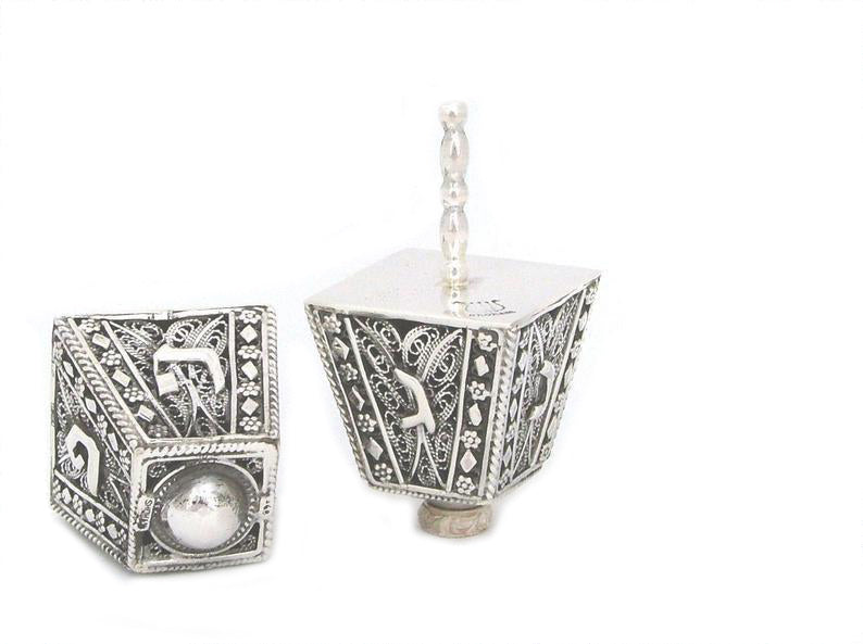 Sterling Silver Cube Filigree Dreidel