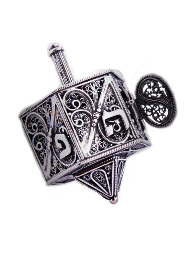 Hexagon Filigree Dreidel in Sterling Silver - Hollow Inside