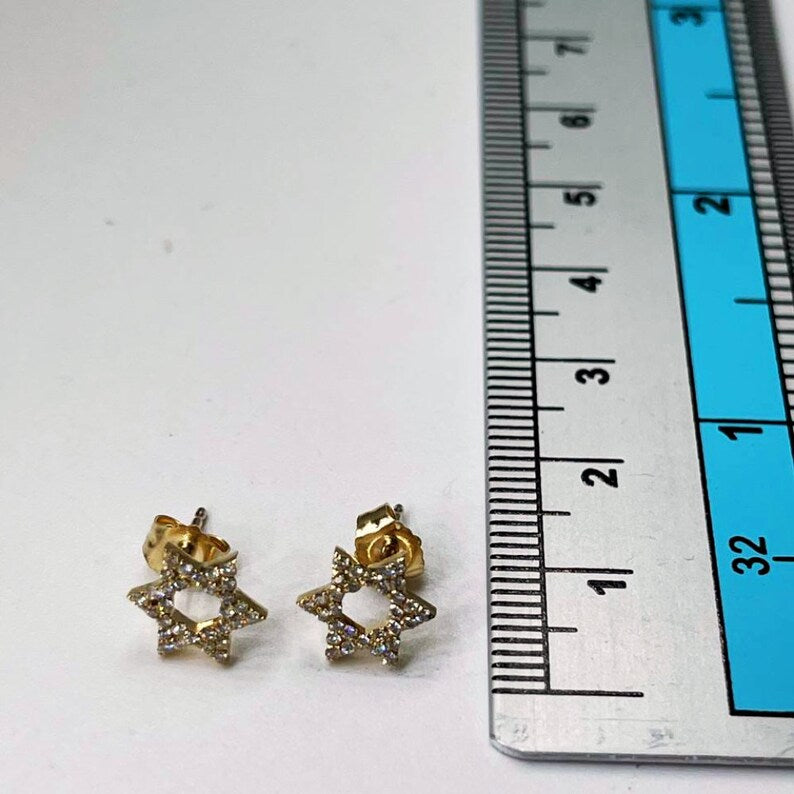 Star of David Diamond Stud Earrings in 14K Gold