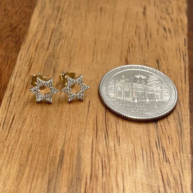 Star of David Diamond Stud Earrings in 14K Gold