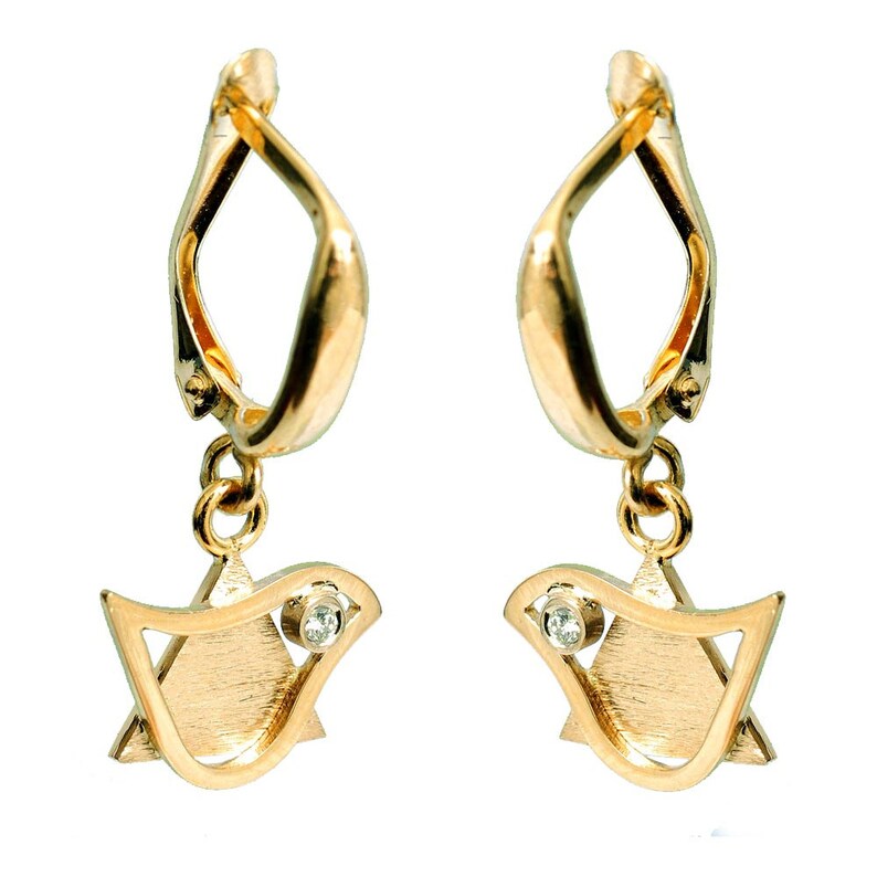 14k Gold Diamond Star of David and Dove Earrings