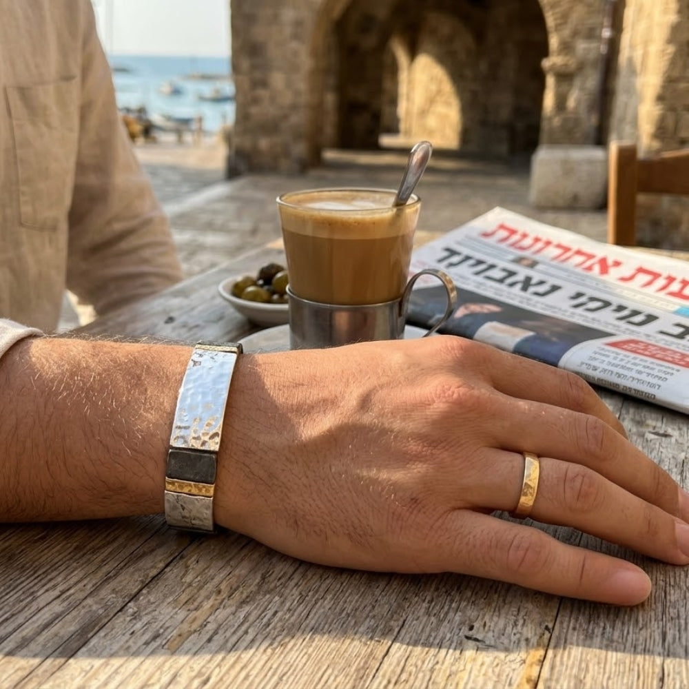 Broad Israeli Bracelet in Silver and Gold Plating - Electroforming