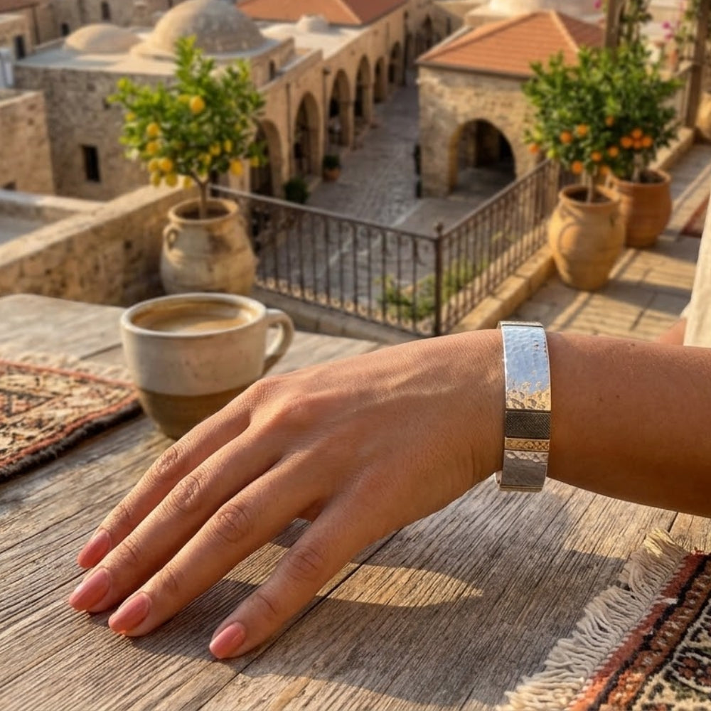 Broad Israeli Bracelet in Silver and Gold Plating - Electroforming