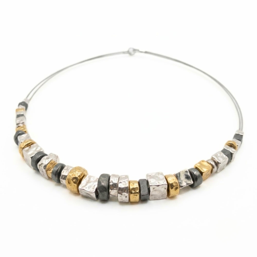 Israeli Necklace with Silver and Gold Plated Nuggets