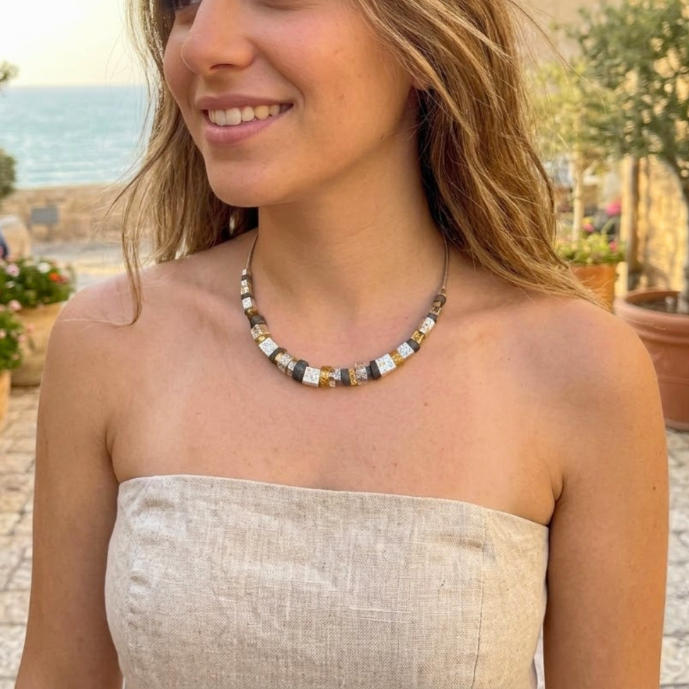 Israeli Necklace with Silver and Gold Plated Nuggets