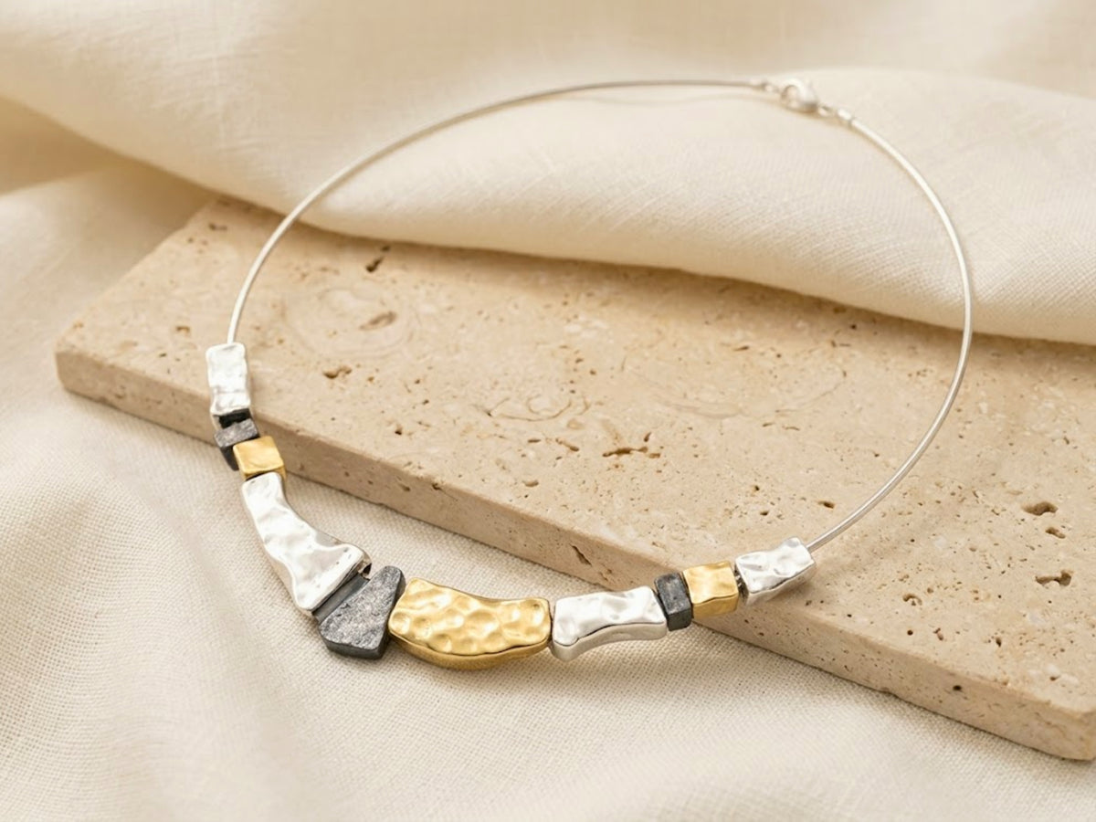 Hammered Silver and Gold Plated Taper Israeli Necklace