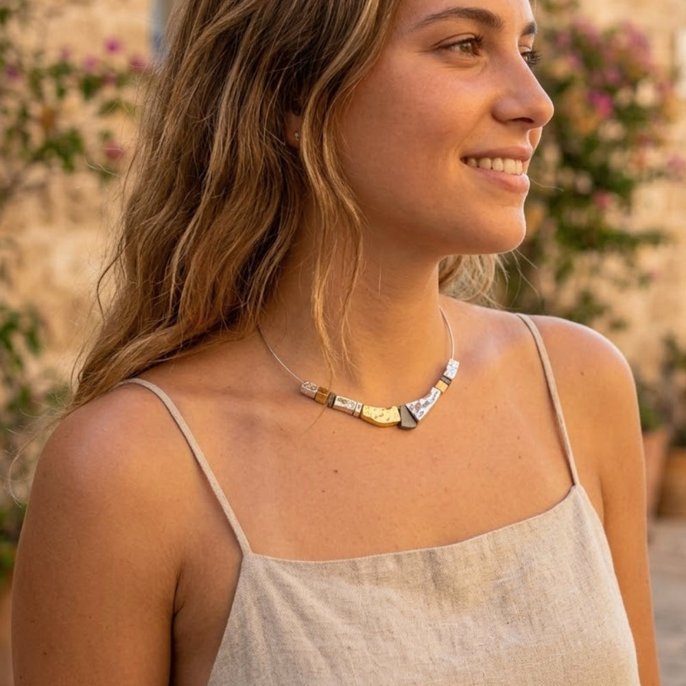 Hammered Silver and Gold Plated Taper Israeli Necklace