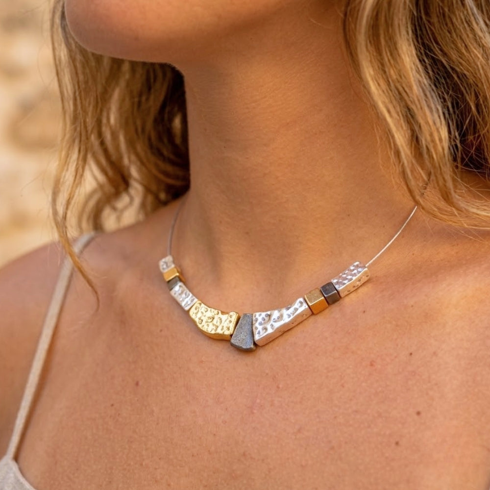 Hammered Silver and Gold Plated Taper Israeli Necklace