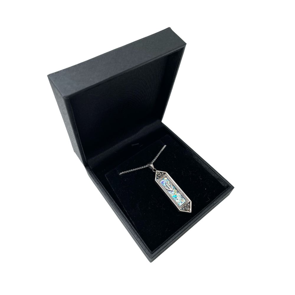 Sterling Silver Filigree Roman Glass Mezuza Pendant with Chain