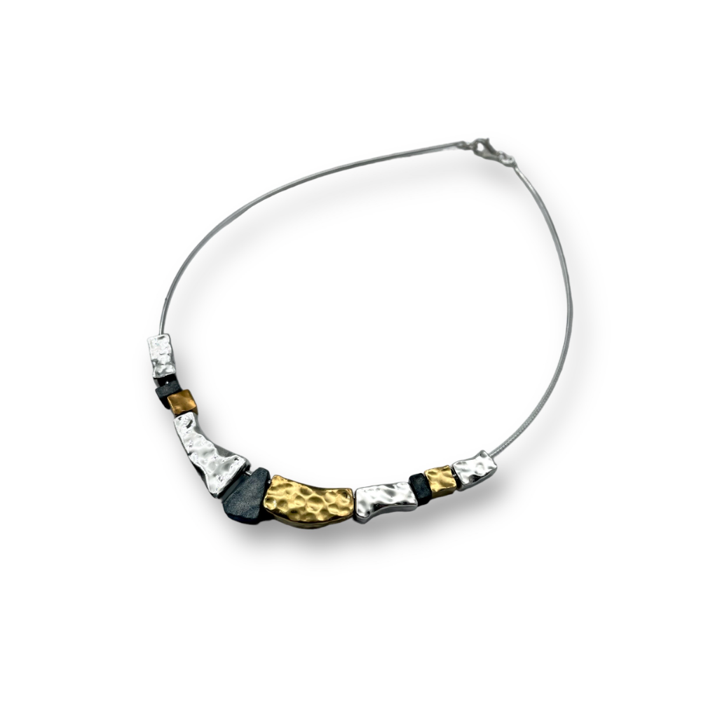 Hammered Silver and Gold Plated Taper Israeli Necklace