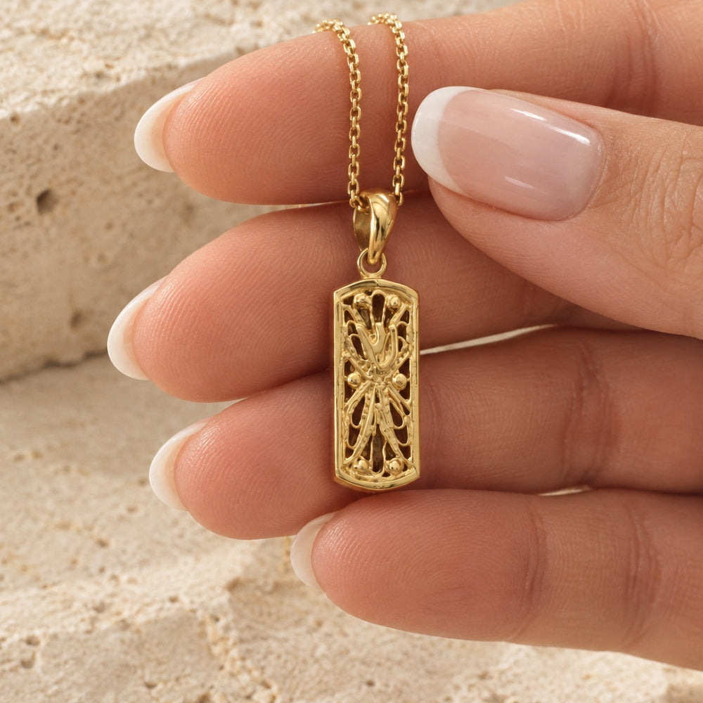14k Gold Filigree Miniature Mezuzah Pendant