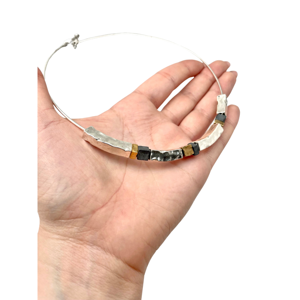 Silver and Gold Plated Pipe Necklace - Electroforming