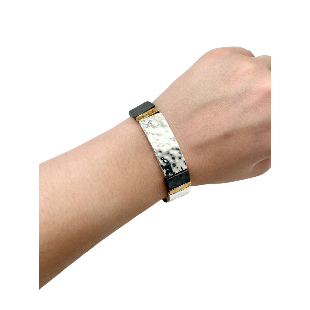 Broad Israeli Bracelet in Silver and Gold Plating - Electroforming