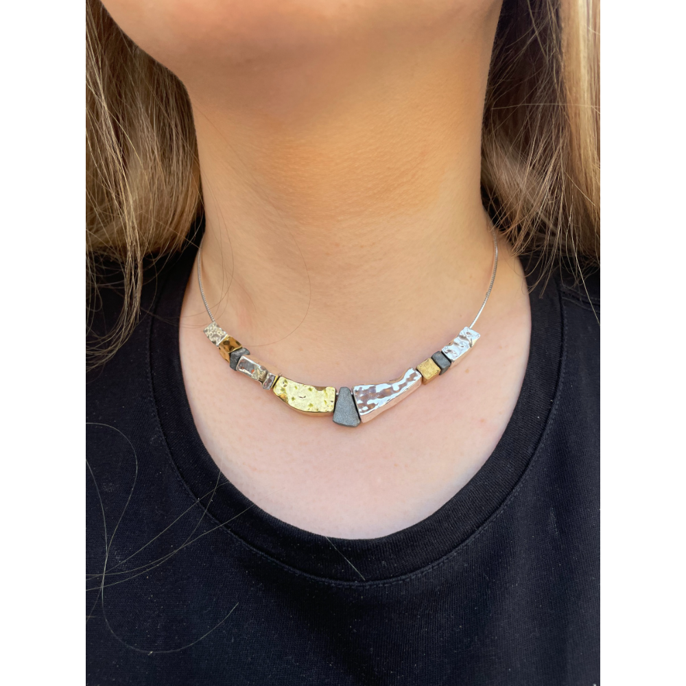 Hammered Silver and Gold Plated Taper Israeli Necklace